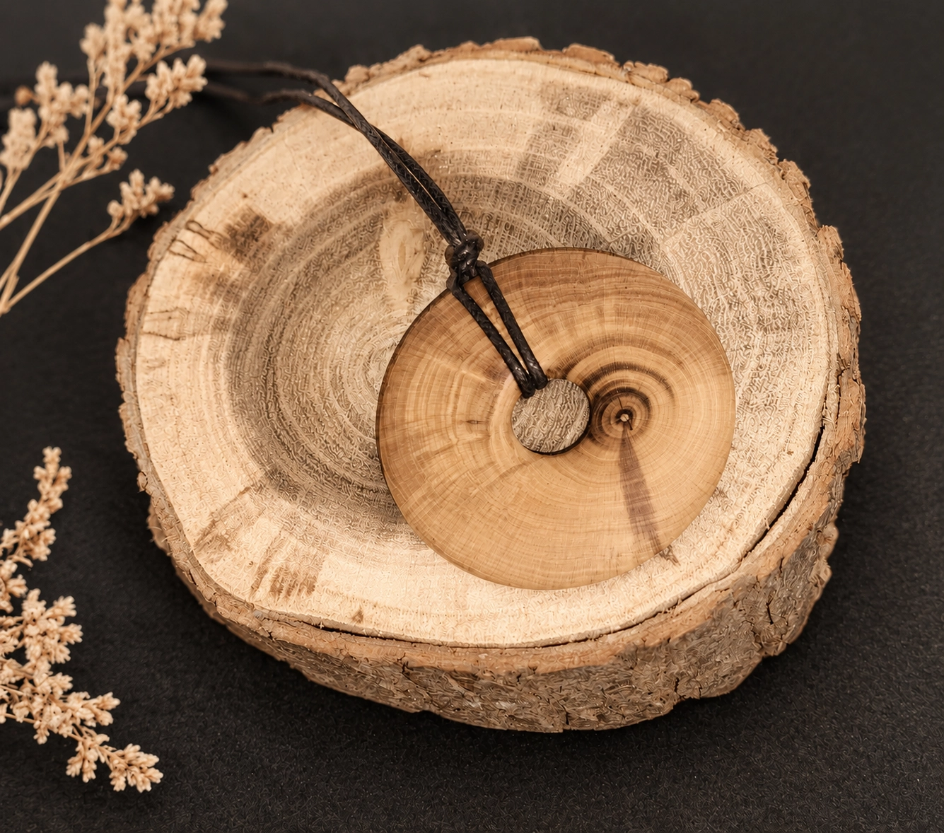collier en forme d'anneau en merisier